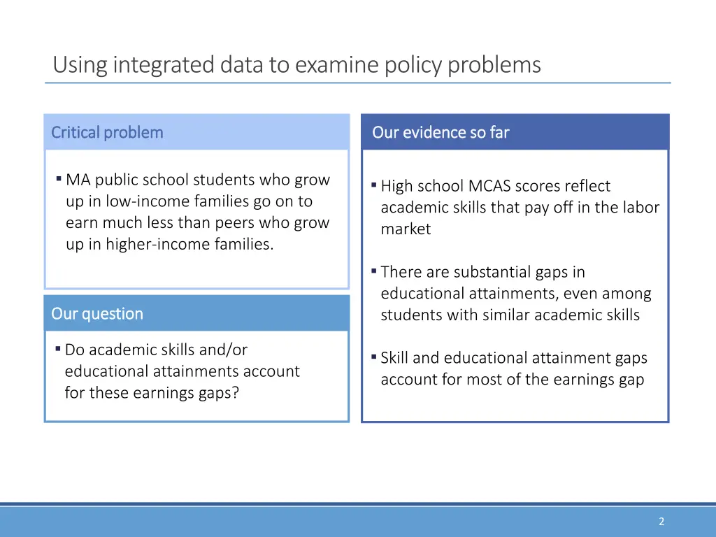 using integrated data to examine policy problems