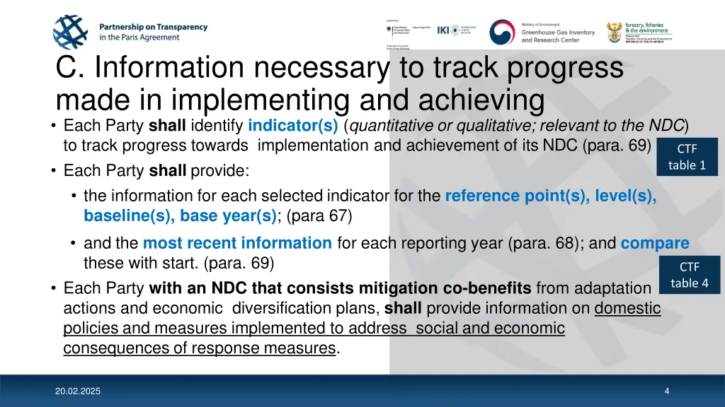 c information necessary to track progress made