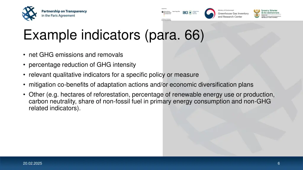 example indicators para 66
