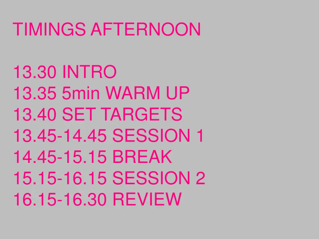 timings afternoon