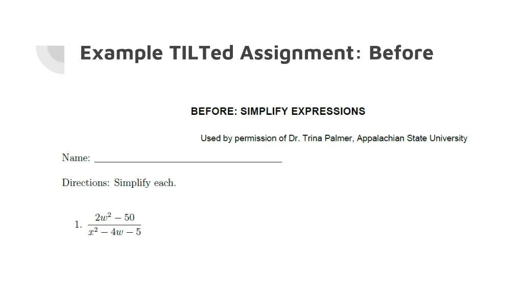 example tilted assignment before