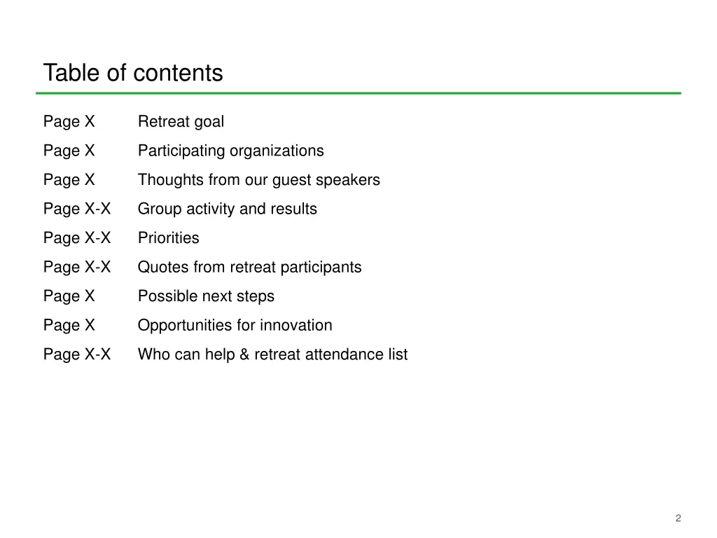 table of contents