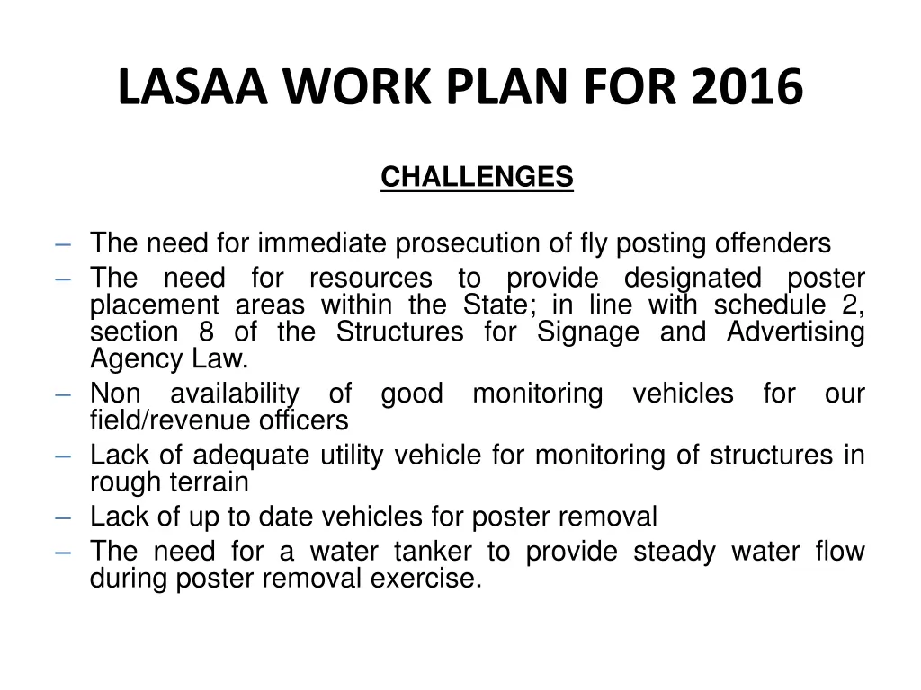 lasaa work plan for 2016 6