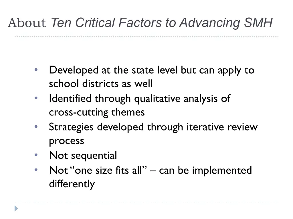 about ten critical factors to advancing smh