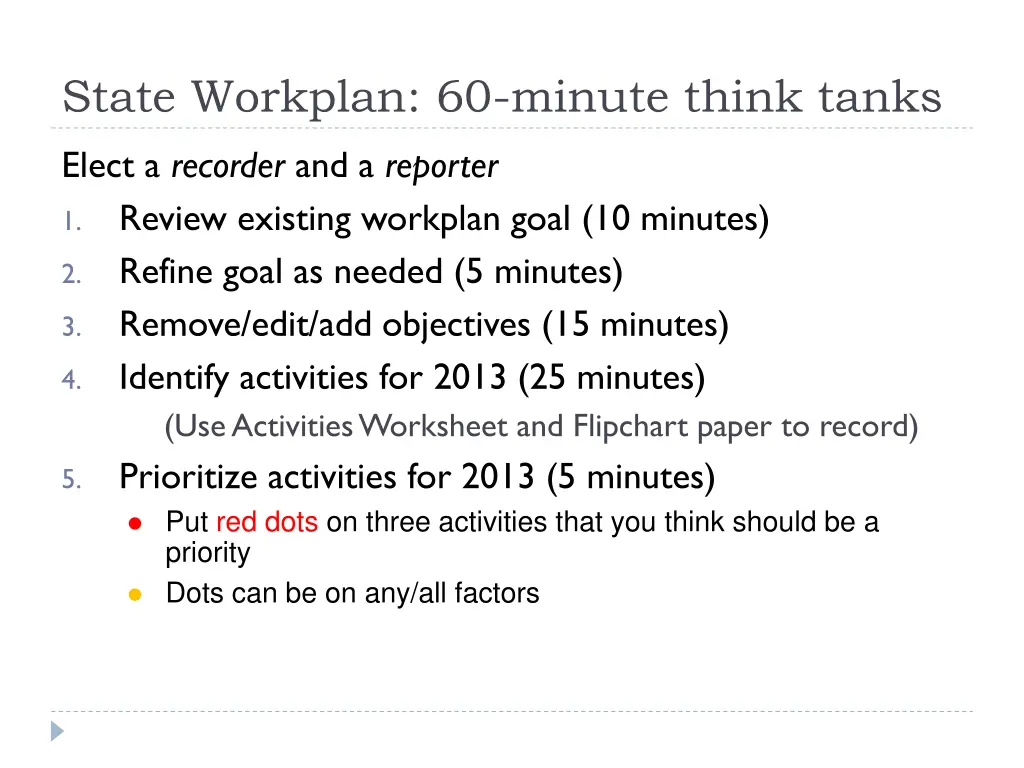 state workplan 60 minute think tanks