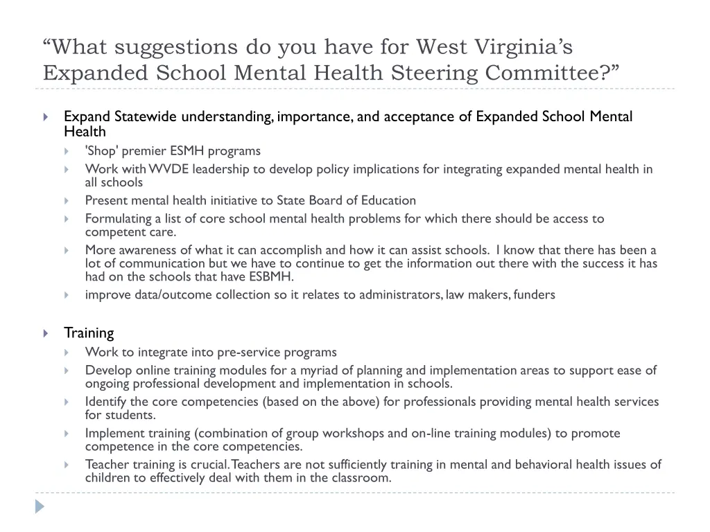 what suggestions do you have for west virginia