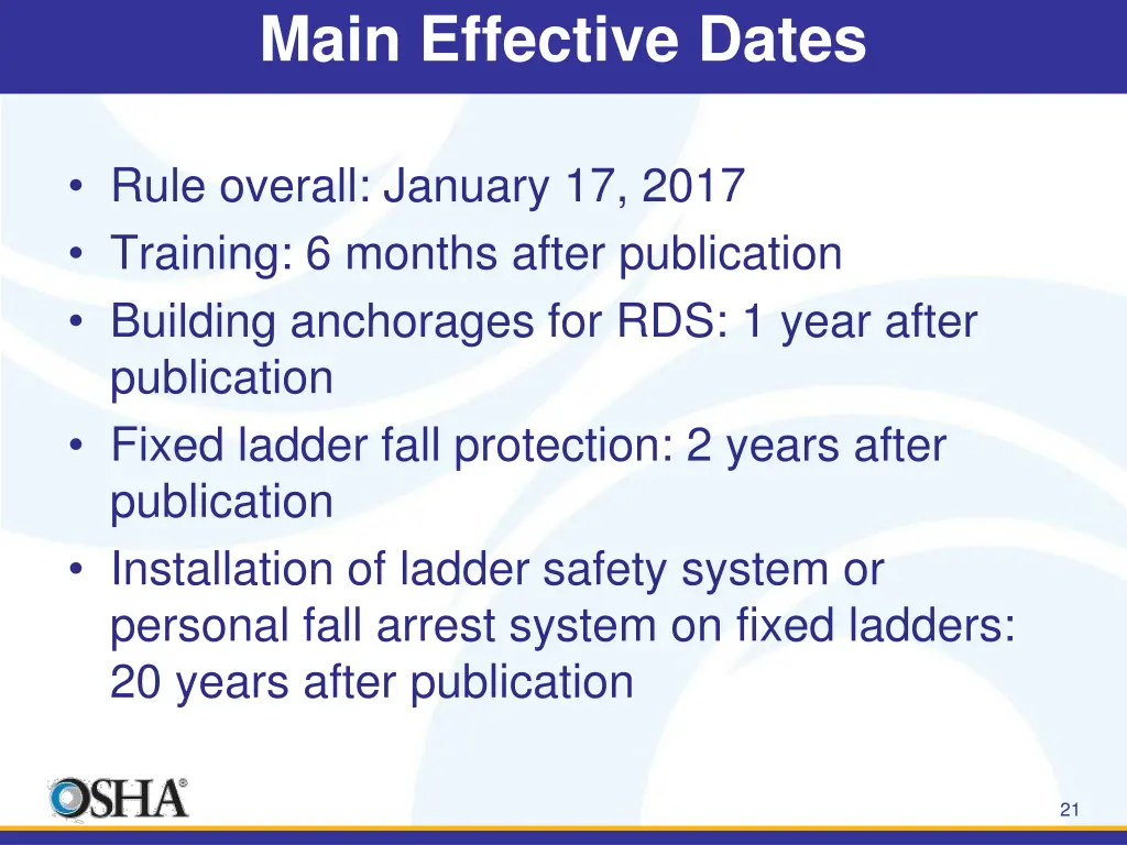 main effective dates