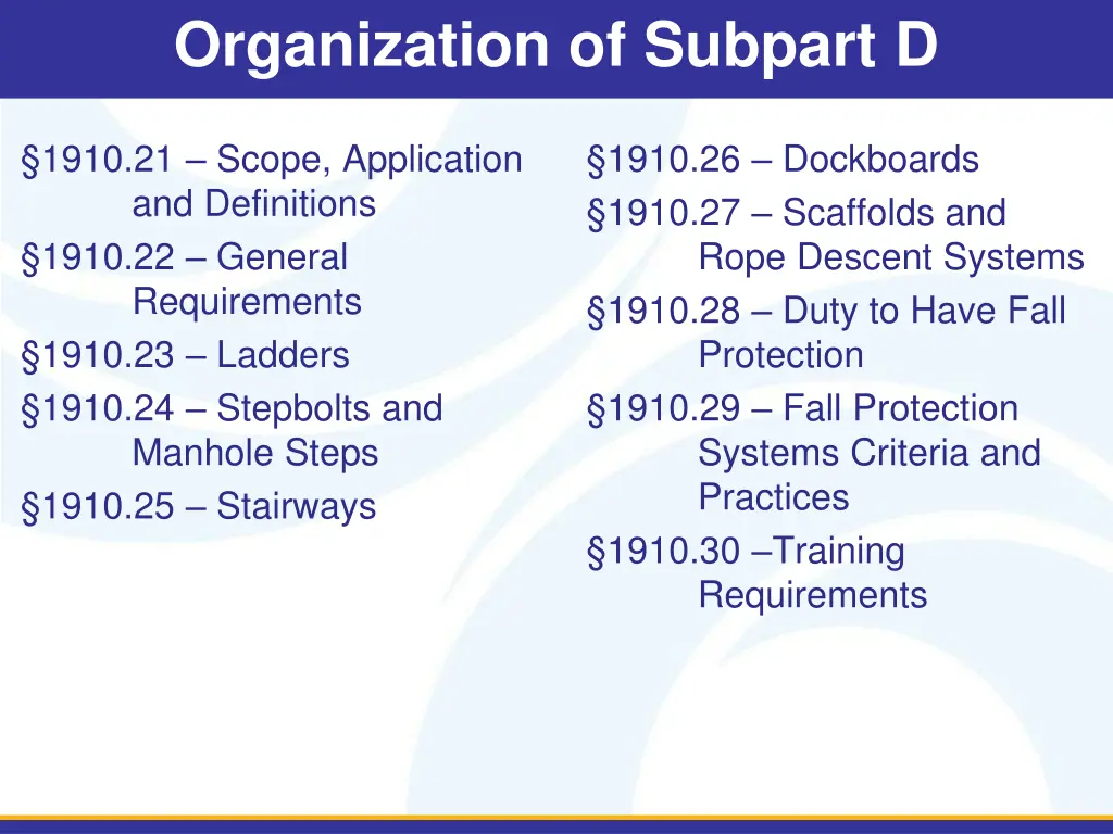organization of subpart d