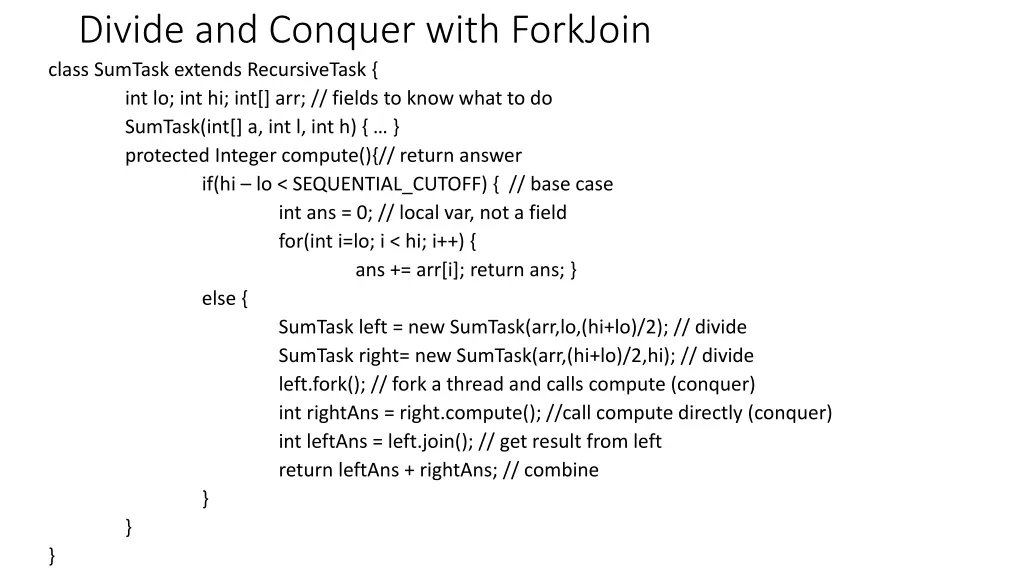 divide and conquer with forkjoin class sumtask