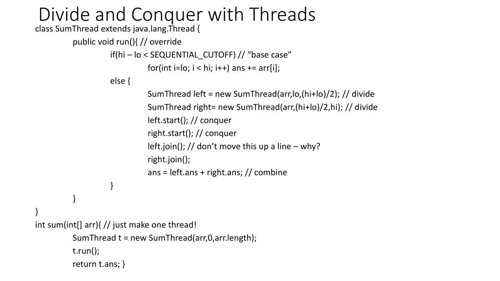 divide and conquer with threads class sumthread