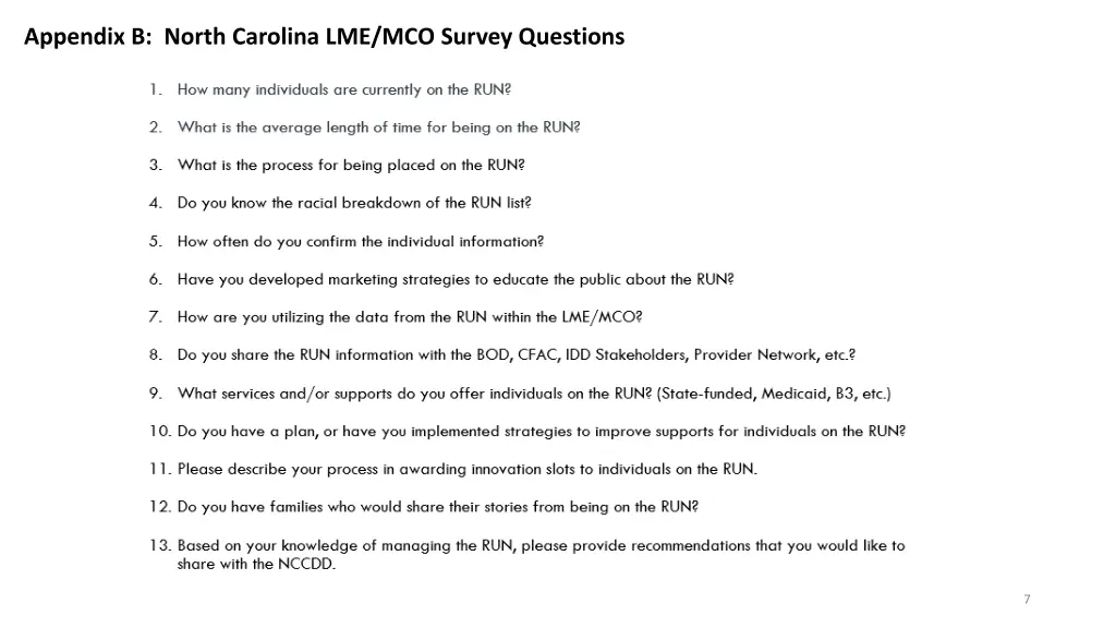 appendix b north carolina lme mco survey questions