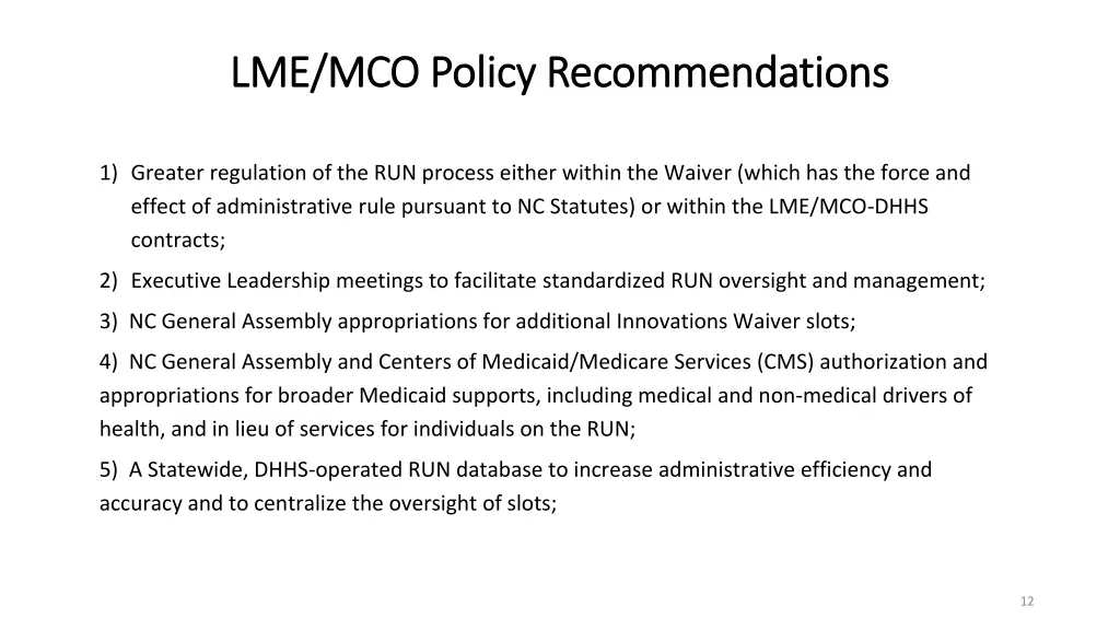 lme mco policy recommendations lme mco policy