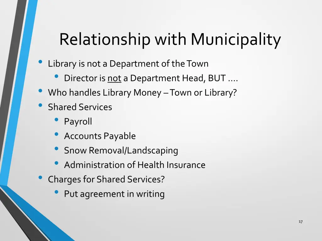 relationship with municipality library