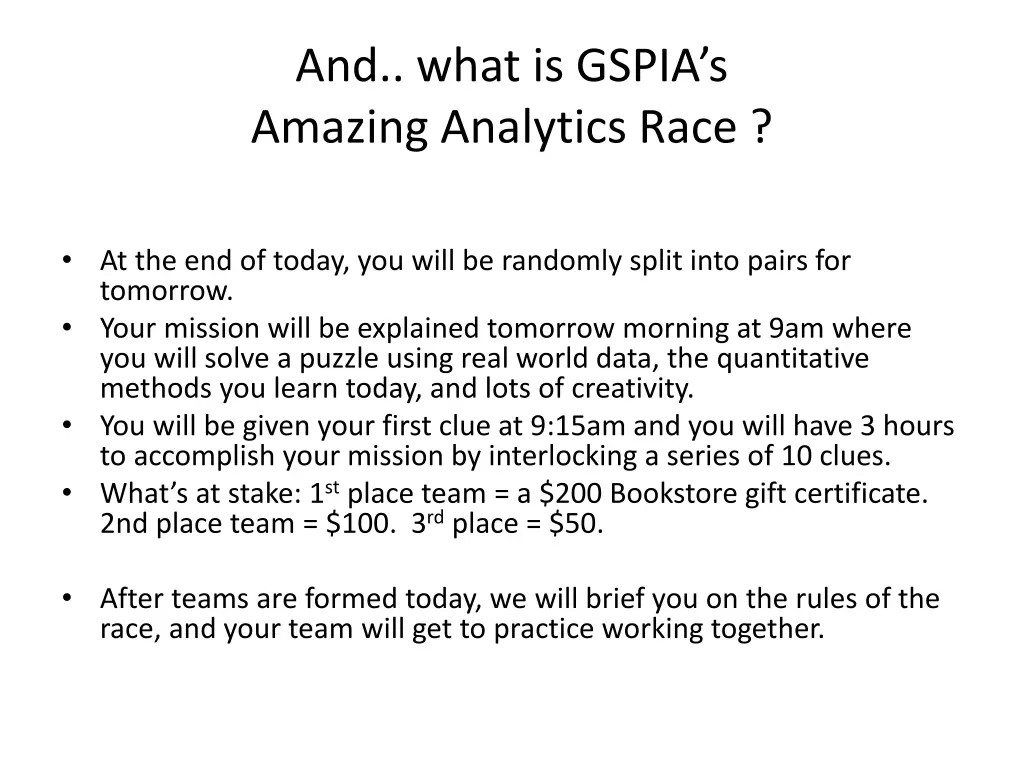 and what is gspia s amazing analytics race