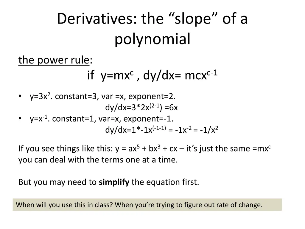 derivatives the slope of a polynomial