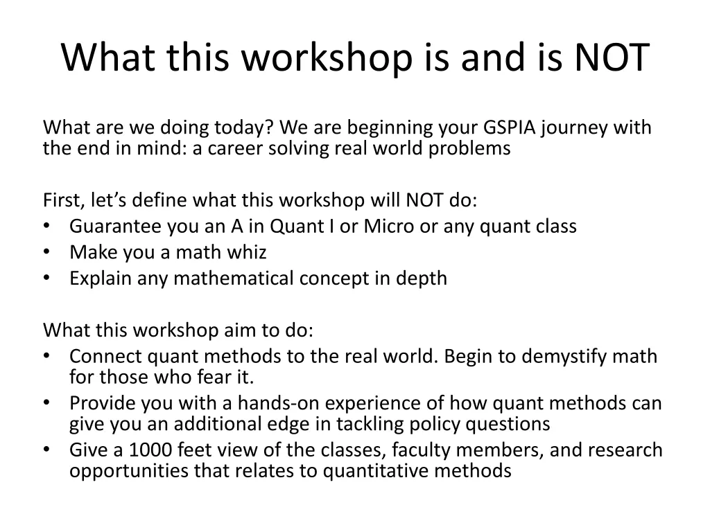 what this workshop is and is not