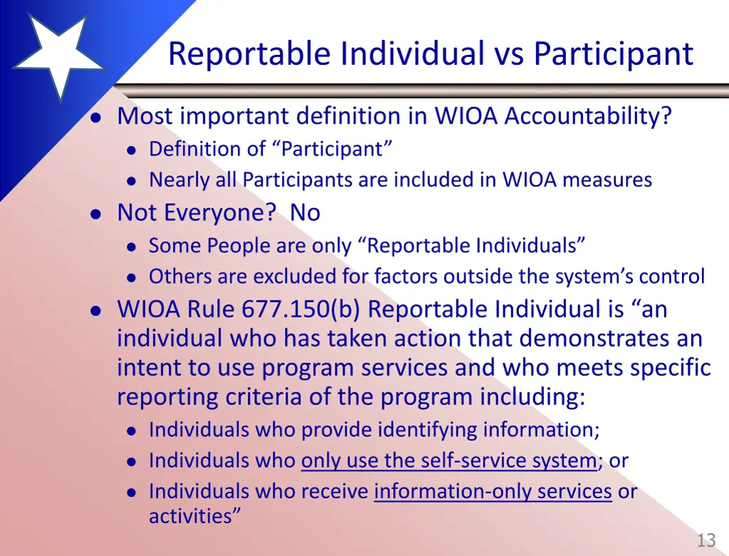 reportable individual vs participant