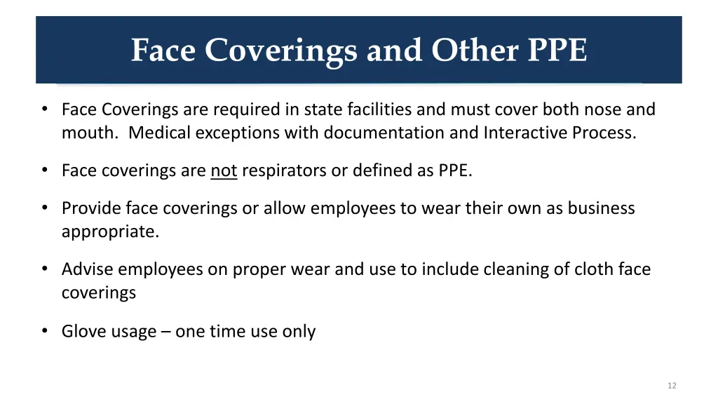 face coverings and other ppe