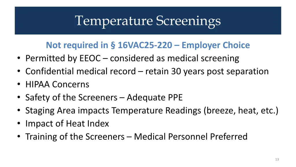 temperature screenings