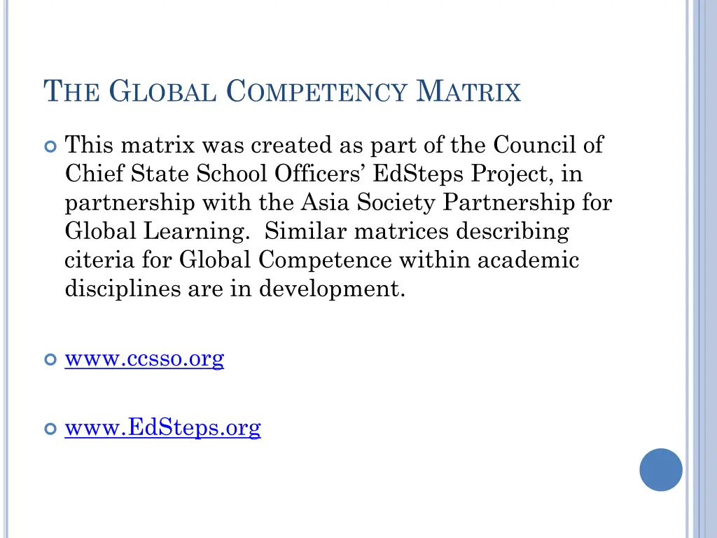 t he g lobal c ompetency m atrix
