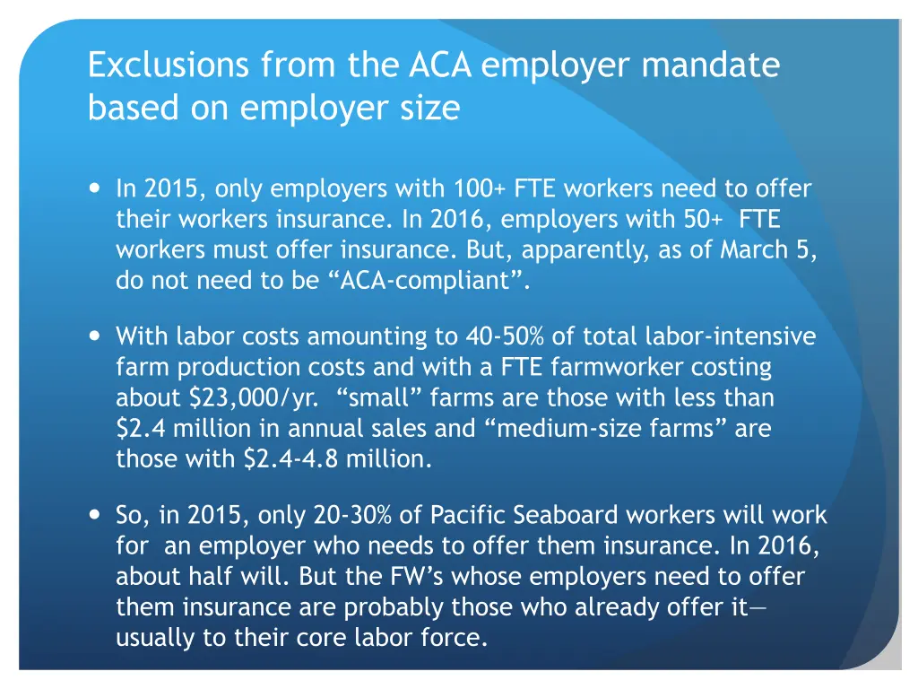 exclusions from the aca employer mandate based