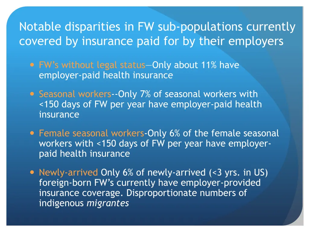 notable disparities in fw sub populations