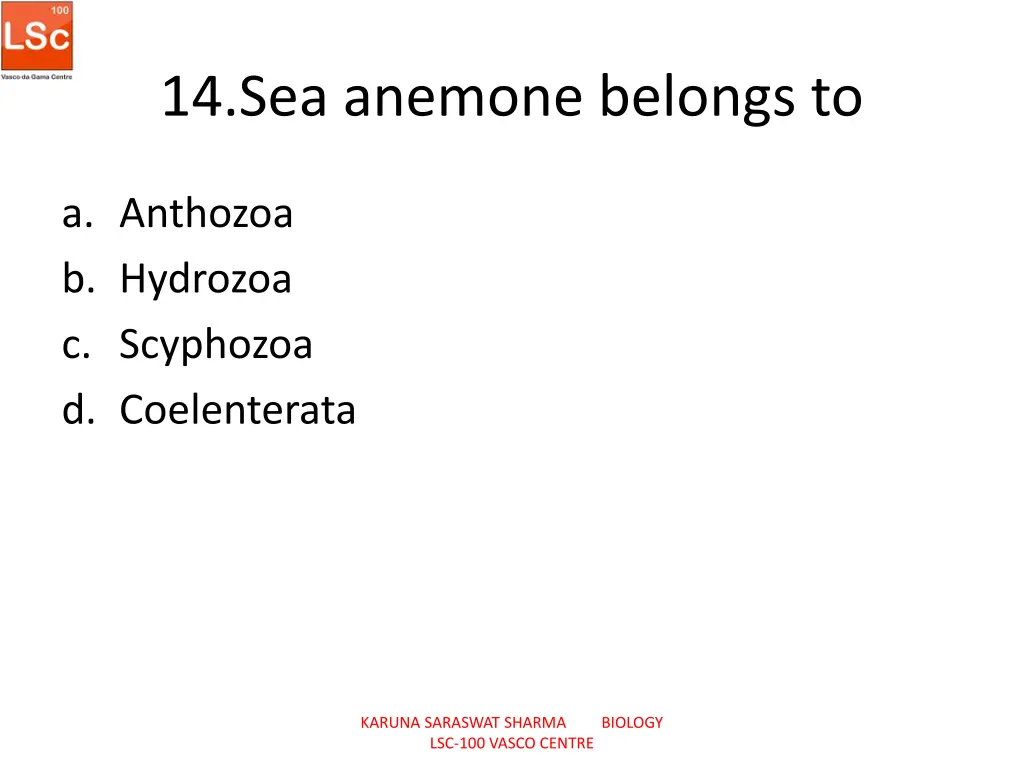 14 sea anemone belongs to