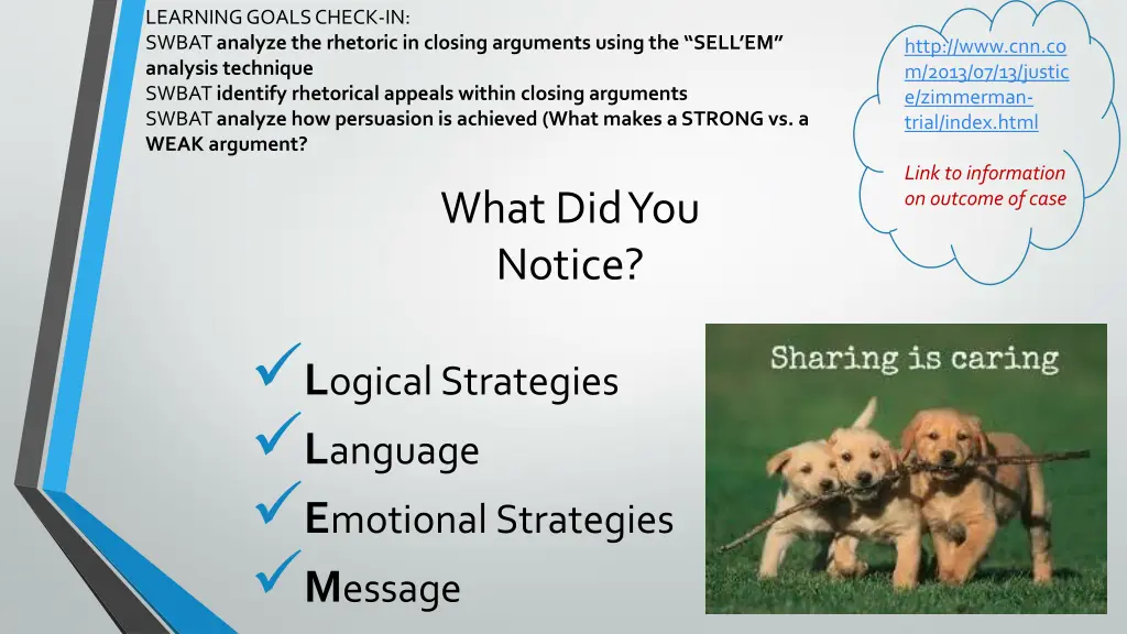 learning goals check in swbat analyze