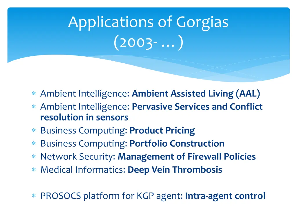 applications of gorgias 2003