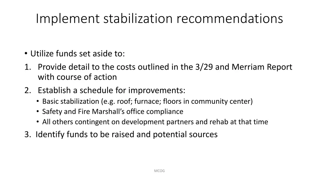 implement stabilization recommendations