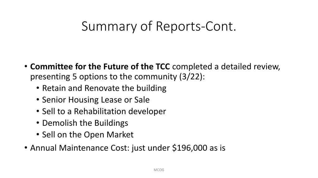 summary of reports cont