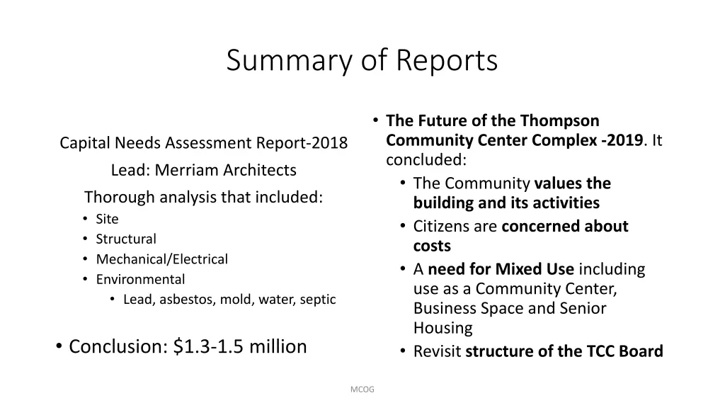 summary of reports
