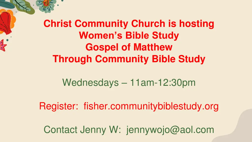 christ community church is hosting women s bible