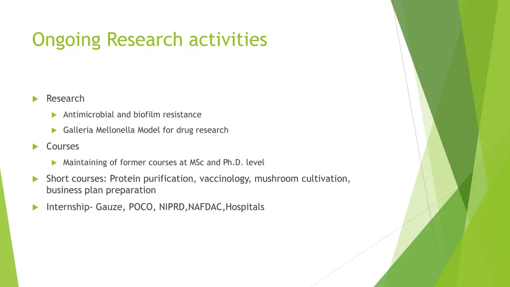 ongoing research activities