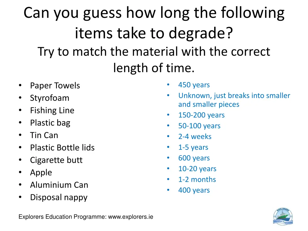 can you guess how long the following items take