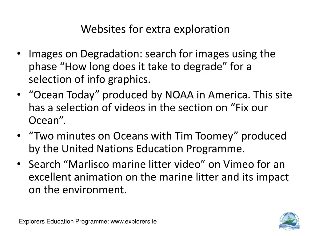 websites for extra exploration