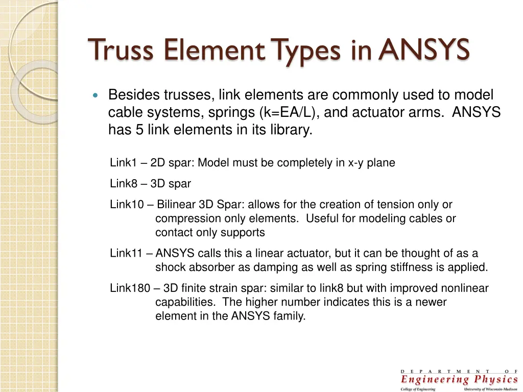 truss element types in ansys