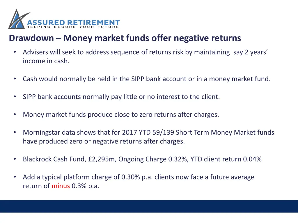 drawdown money market funds offer negative returns