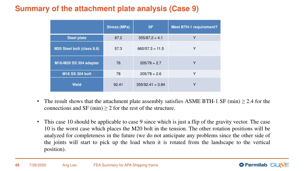 summary of the attachment plate analysis case 9