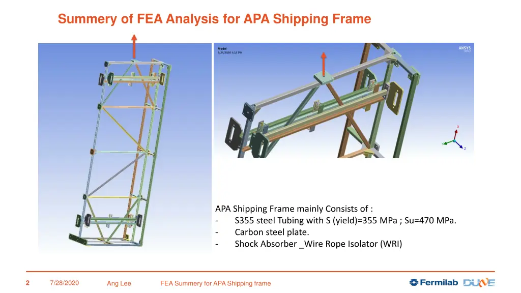 summery of fea analysis for apa shipping frame