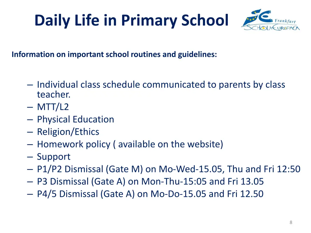 daily life in primary school