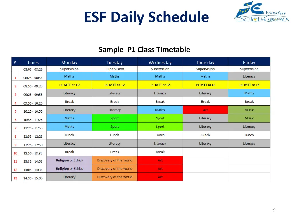 esf daily schedule