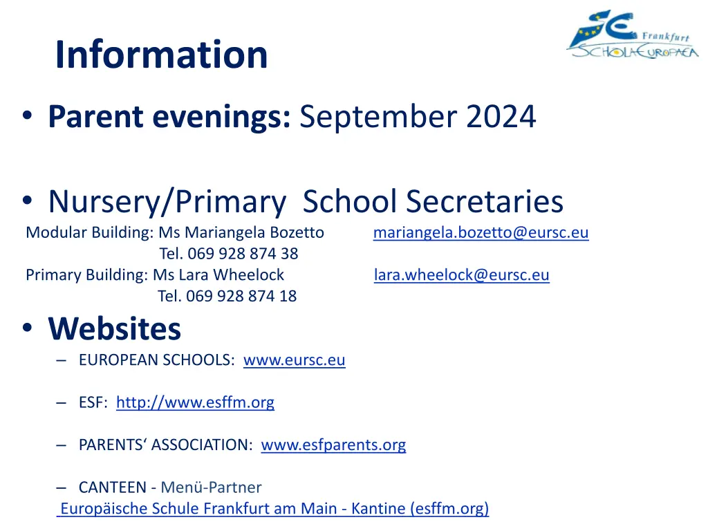 information parent evenings september 2024
