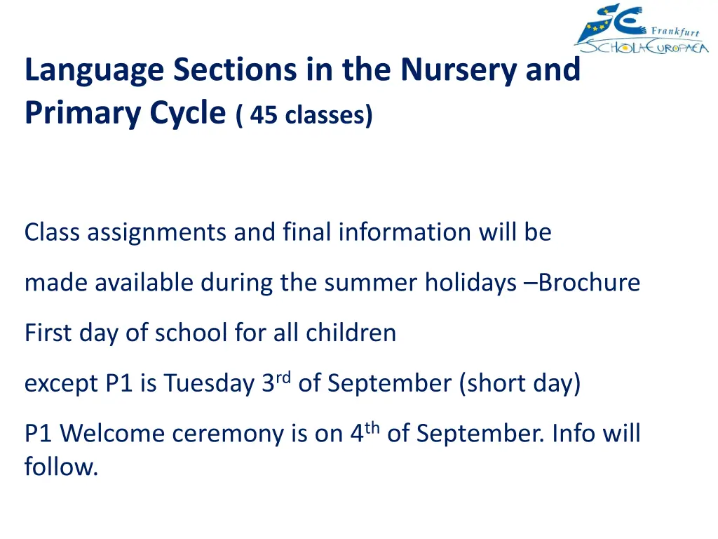 language sections in the nursery and primary