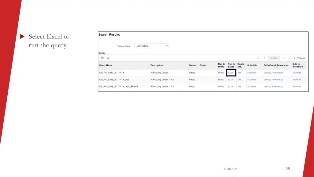 select excel to run the query
