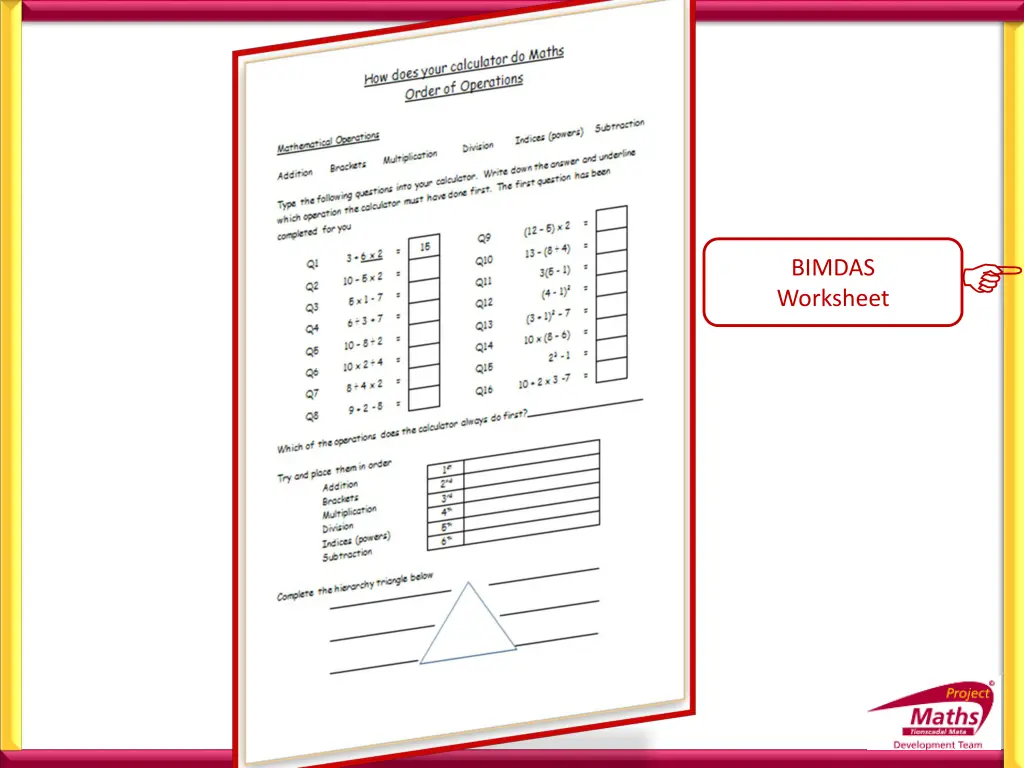 bimdas worksheet
