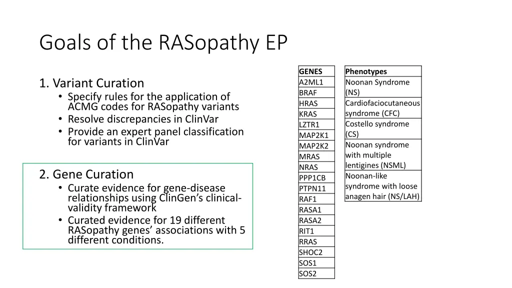 goals of the rasopathy ep