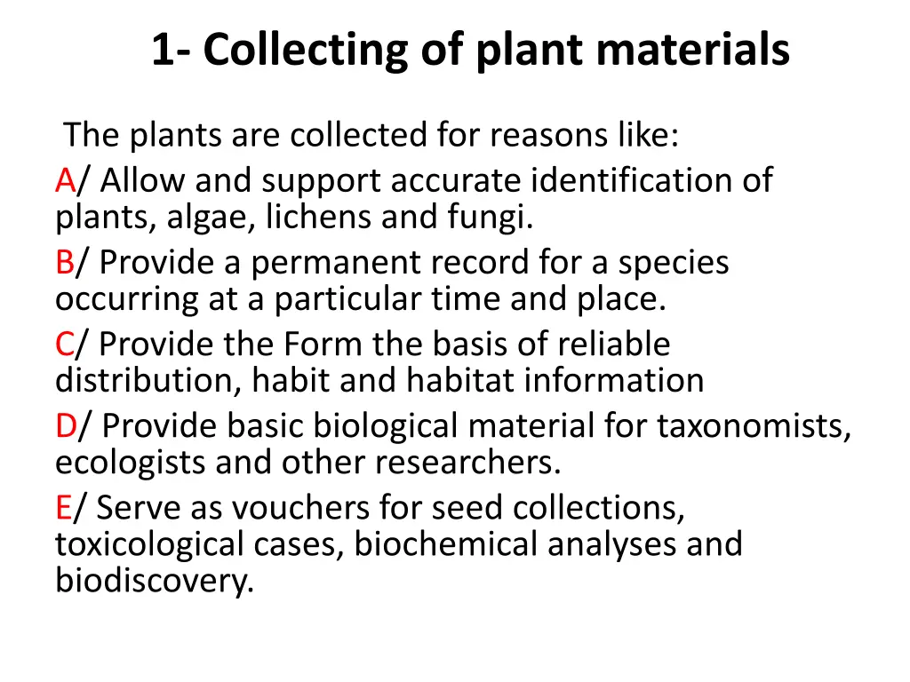 1 collecting of plant materials