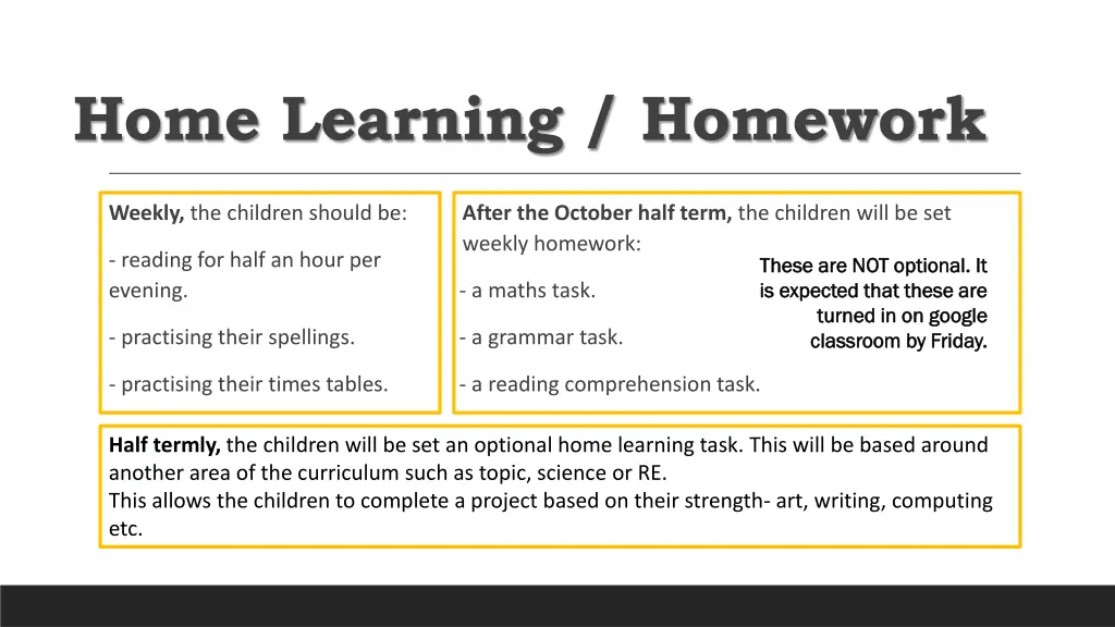 home learning homework