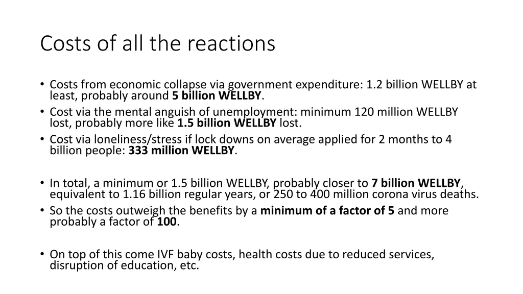 costs of all the reactions